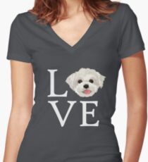 I Love Maltese Dog Lover Cute Doggie Face Women's Fitted V-Neck T-Shirt