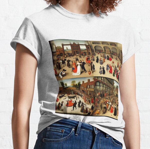 Copy of Based on the painting "Wedding Dance", painted in 1566 by the Dutch artist Pieter Brueghel the Elder. The bride in a black dress is in the center, according to the traditions of that time. Classic T-Shirt