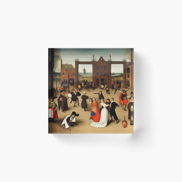 Based on the painting "Wedding Dance", painted in 1566 by the Dutch artist Pieter Brueghel the Elder. The bride in a black dress is in the center, according to the traditions of that time. Acrylic Block