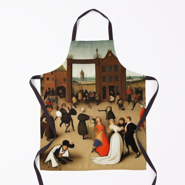 Based on the painting &quot;Wedding Dance&quot;, painted in 1566 by the Dutch artist Pieter Brueghel the Elder. The bride in a black dress is in the center, according to the traditions of that time. Apron