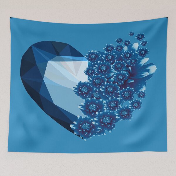 Item preview, Blue Crystal Heart Magic, Illustration of beautiful crystal heart transforming into multiple blue flowers. designed and sold by Malogue.