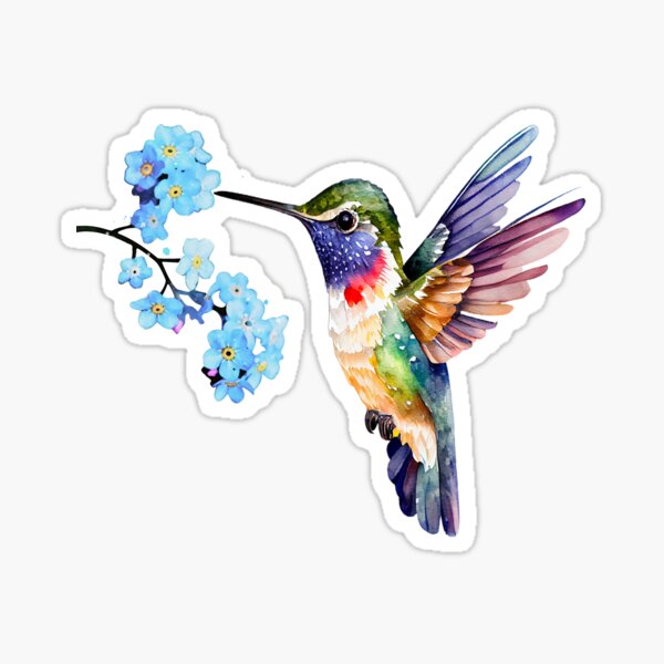 Cute Hummingbird And Blue Flower Sticker