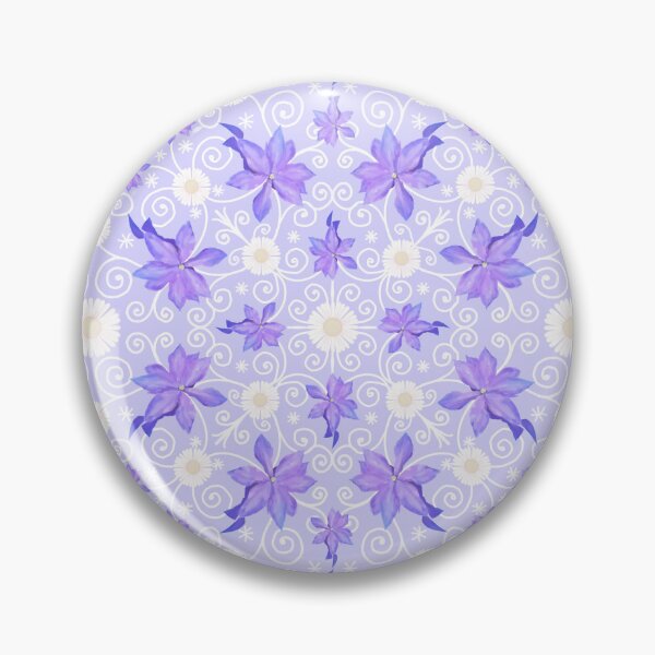 Item preview, Art nouveau white daisies and purple clematis on lilac  designed and sold by QuirkyCraftz.