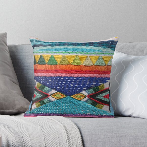 Rainbow Tribal Embroidery Throw Pillow