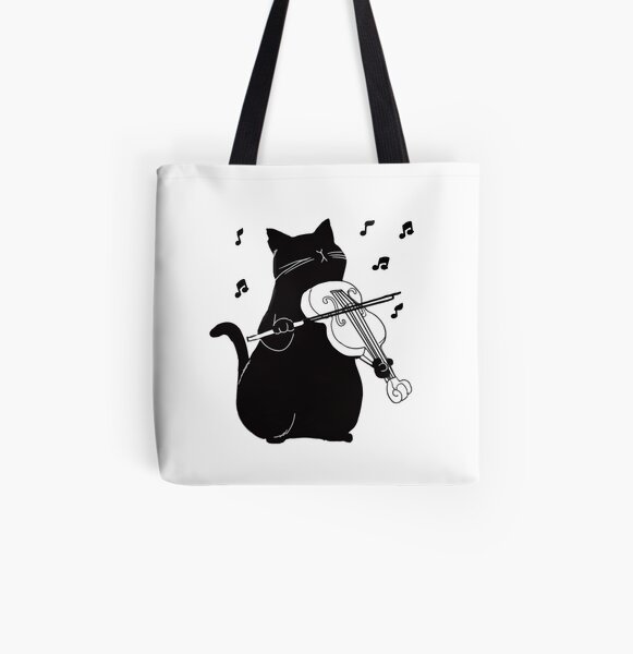 Black Cat Playing Violin Funny Musician Gift All Over Print Tote Bag