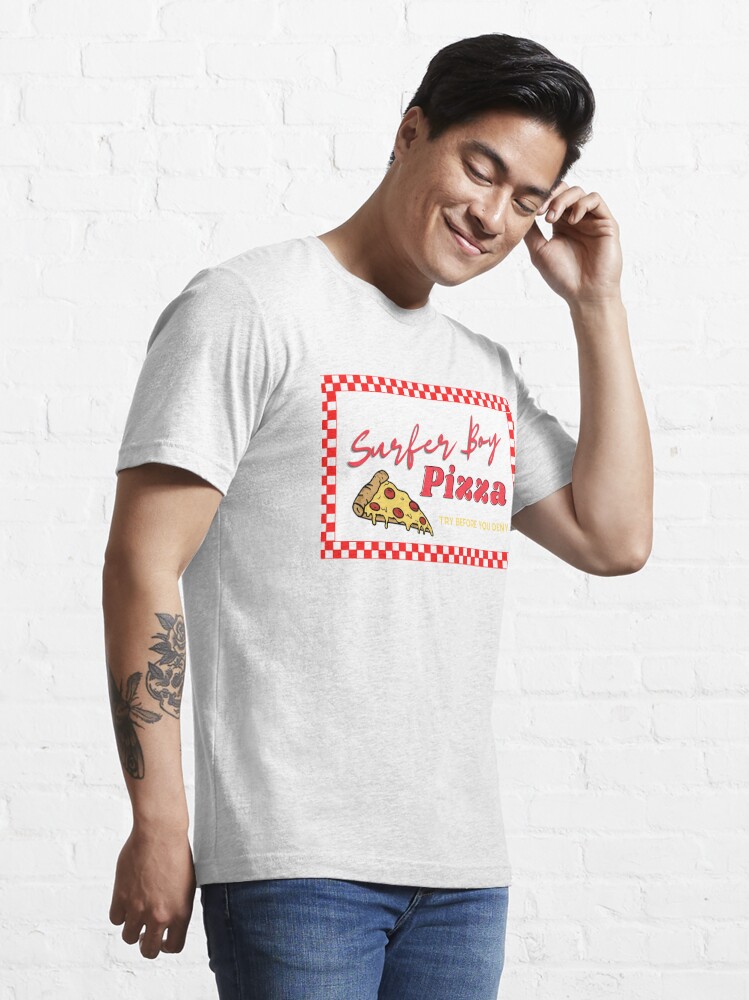 Try Before You Deny Checkered Surfer Boy Pizza Stranger Things Essential T- Shirt for Sale by RoserinArt