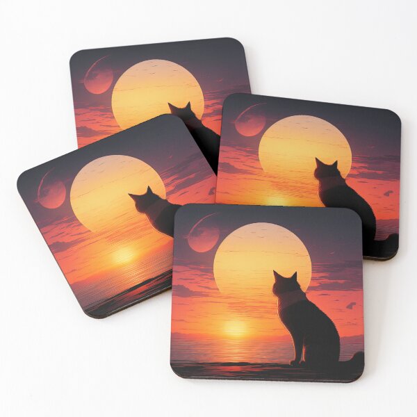 Item preview, Cat Watching Sunset Scene - Alien moons designed and sold by AmaTierra.