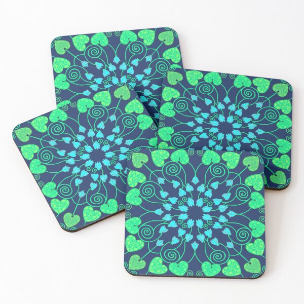 Item preview, Art nouveau aqua cyclamen on dark navy designed and sold by QuirkyCraftz.
