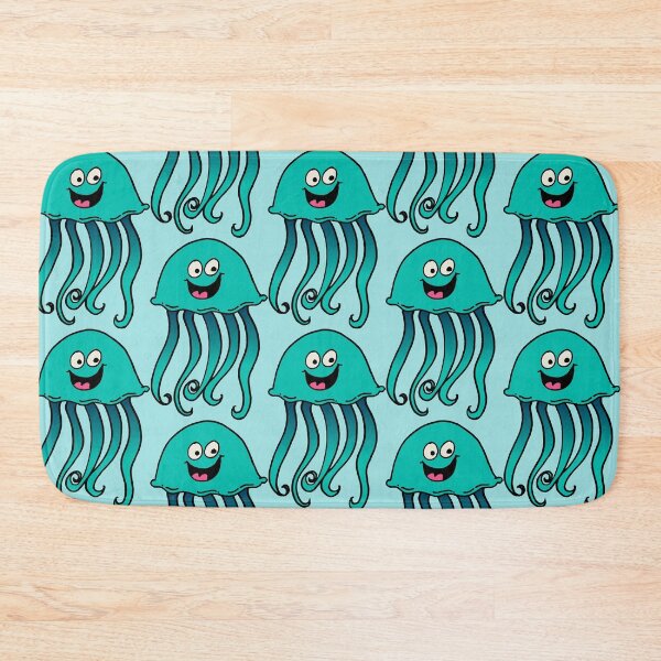 Item preview, Goofy Silly Smiling Kawaii Smiling Teal Jellyfish with pink tongue designed and sold by ErinReneTaylor.