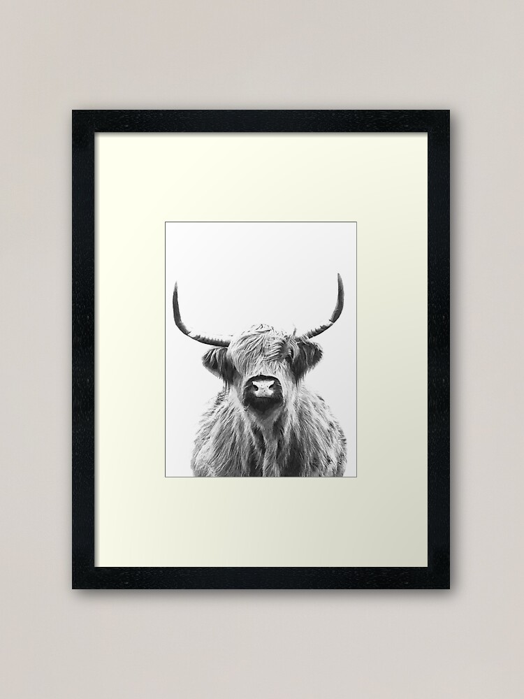 "Black and White Highland Cow" Framed Art Print for Sale by Alemi