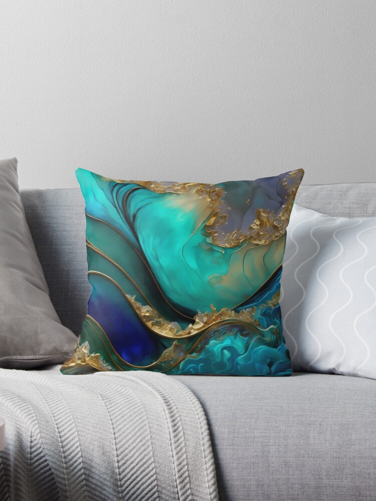 Thumbnail 1 of 4, Pillow, Golden Waves Abstract designed and sold by Orianah.