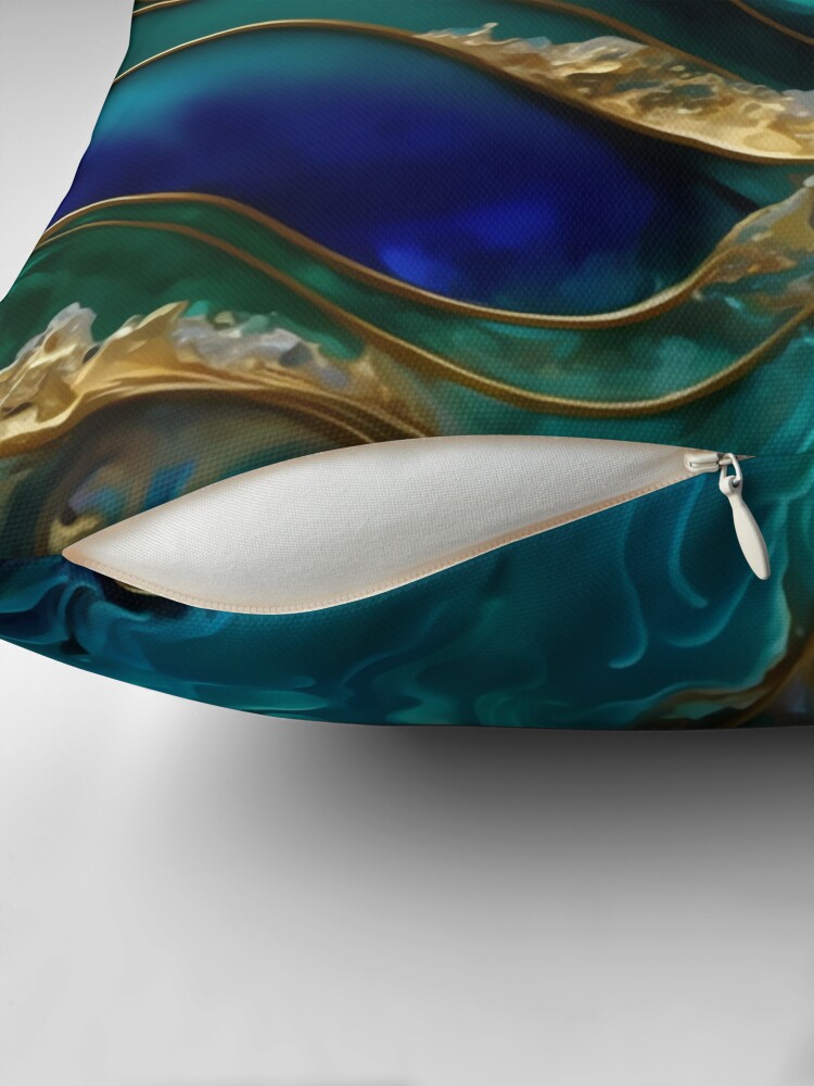 Thumbnail 2 of 4, Pillow, Golden Waves Abstract designed and sold by Orianah.
