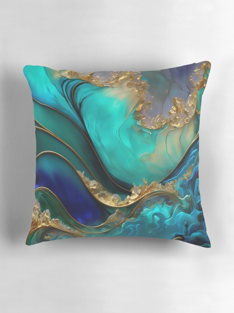 Thumbnail 3 of 4, Pillow, Golden Waves Abstract designed and sold by Orianah.