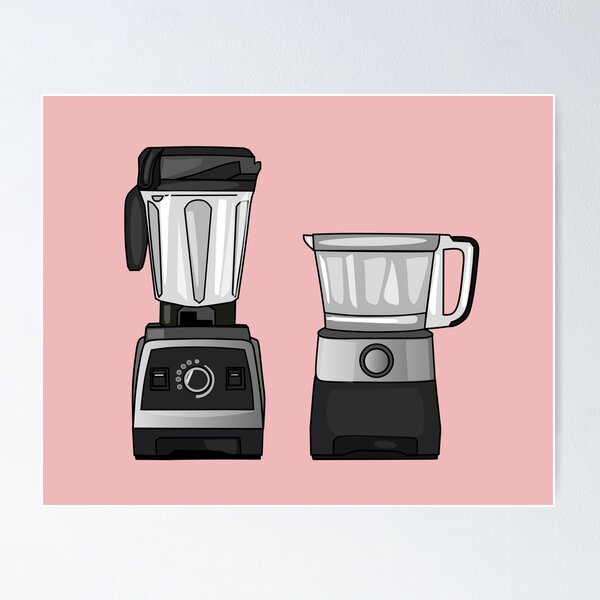 Cute happy food blender kitchen appliance cartoon poster