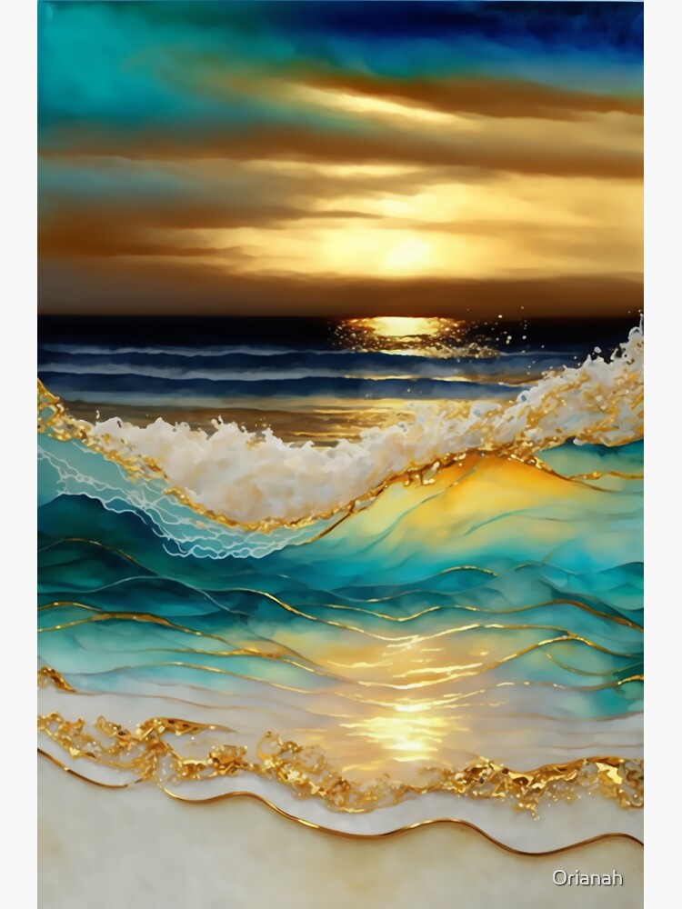 Thumbnail 3 of 3, Sticker, Golden Waves Abstract designed and sold by Orianah.