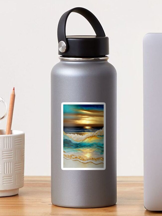 Thumbnail 1 of 3, Sticker, Golden Waves Abstract designed and sold by Orianah.