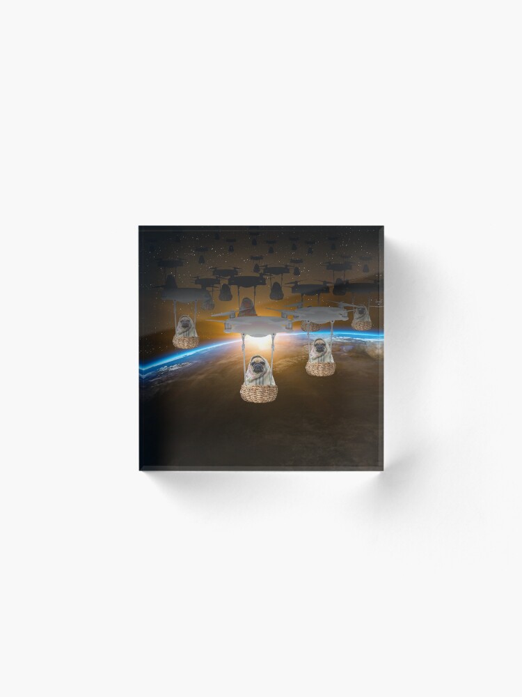 Alternate view of Pugvasion Alien Invasion by Drone Acrylic Block