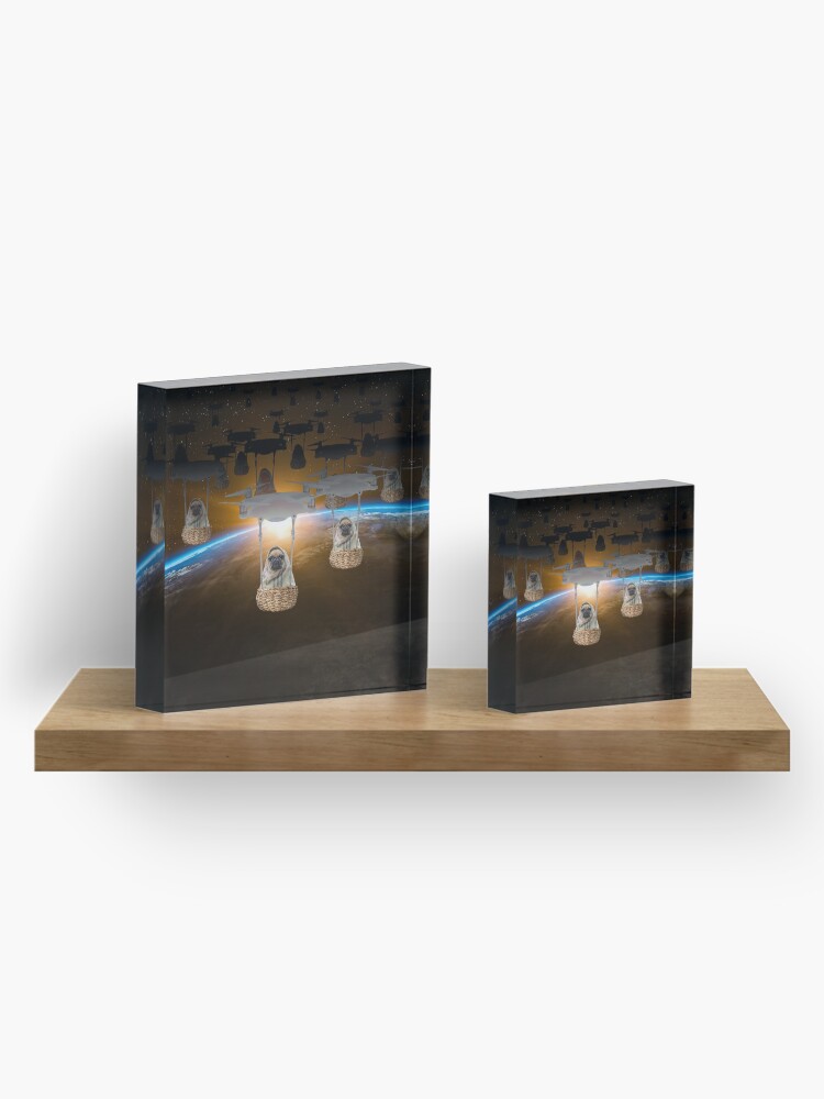 Alternate view of Pugvasion Alien Invasion by Drone Acrylic Block