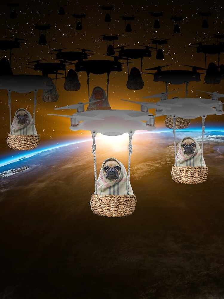 Pugvasion Alien Invasion by Drone by podartist