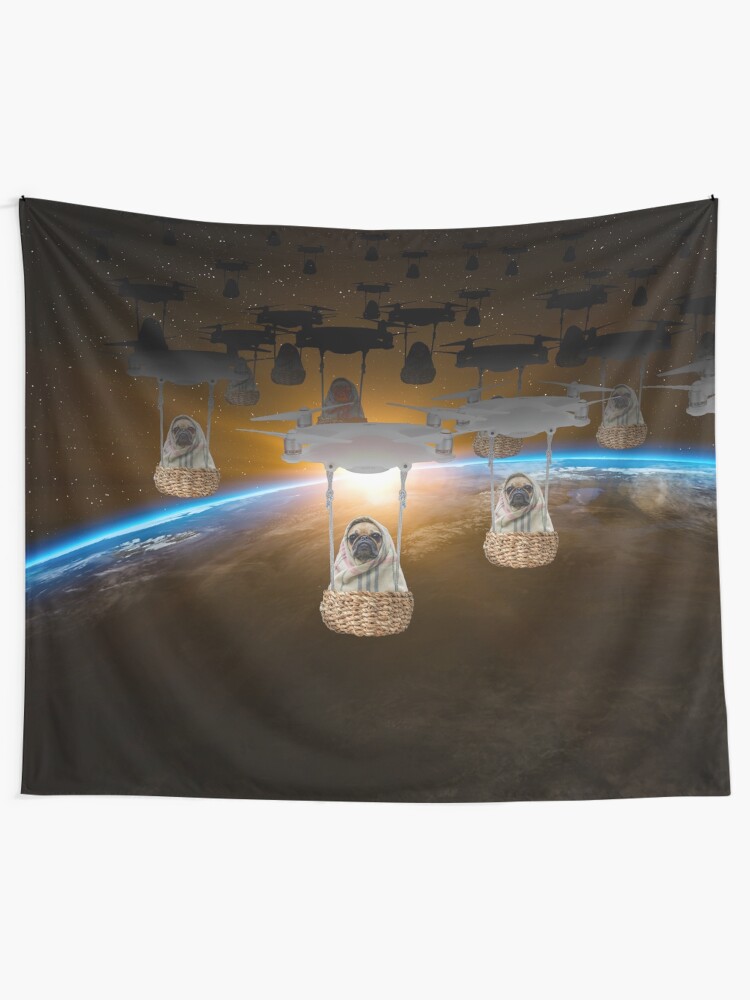 Alternate view of Pugvasion Alien Invasion by Drone Tapestry