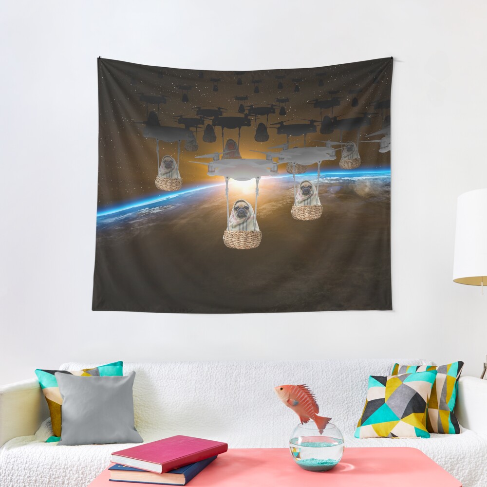 Pugvasion Alien Invasion by Drone Tapestry