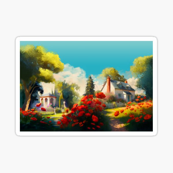 Cottage with Poppies - *Client Commission* Sticker