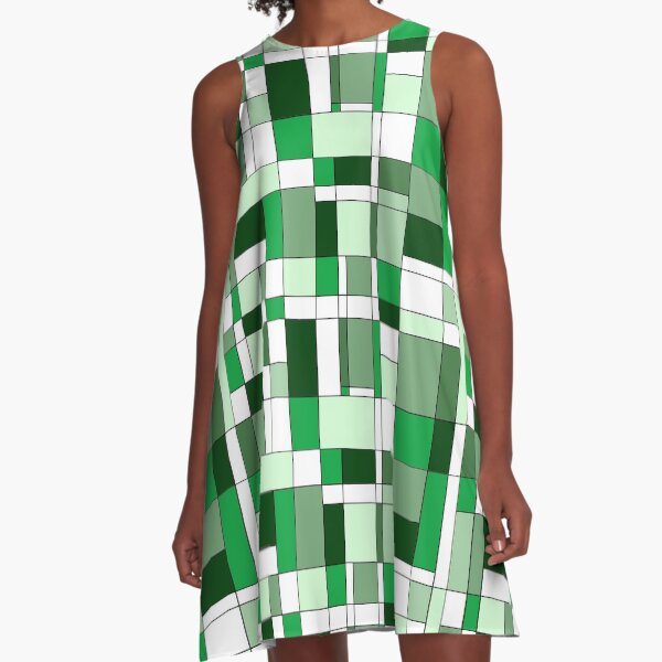 Mondrian Inspired Green A-Line Dress