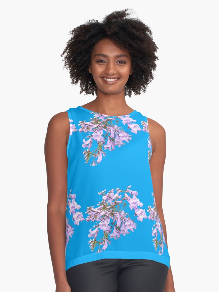 Thumbnail 1 of 6, Sleeveless Top, Jacaranda Floating Flowers designed and sold by Andrew Ballard.