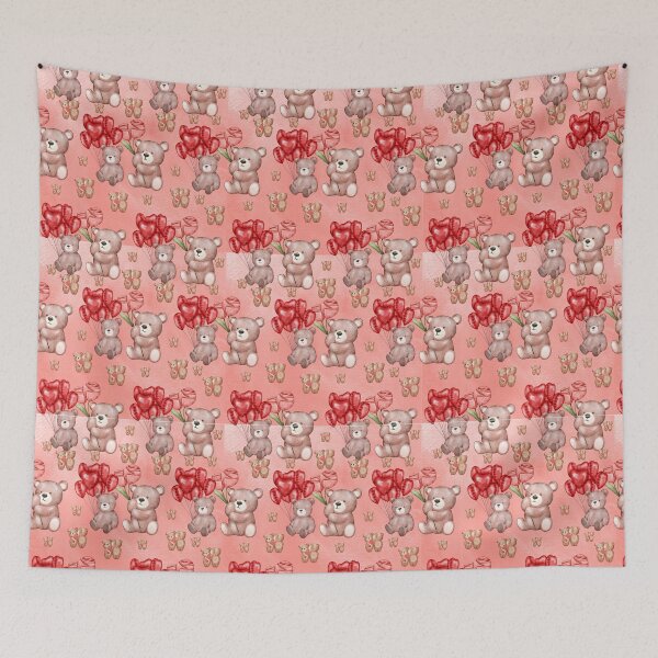 Item preview, Teddy Bear Valentine's Day Seamless Pattern on Red Watercolor Background Teddy Bear Holding the Red Balloons. designed and sold by Apkdesigner.