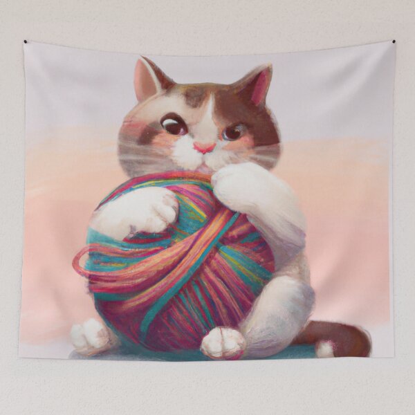 Item preview, Funny And Cute Cat With A Ball Of Wool designed and sold by Color-Me-Blue.