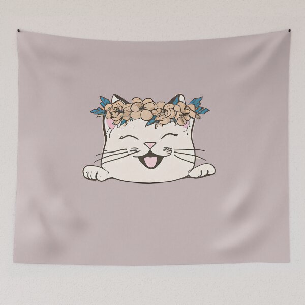 Item preview, Cute Cat Meow  Smile with crown floral vintage designed and sold by BOHOVIN.