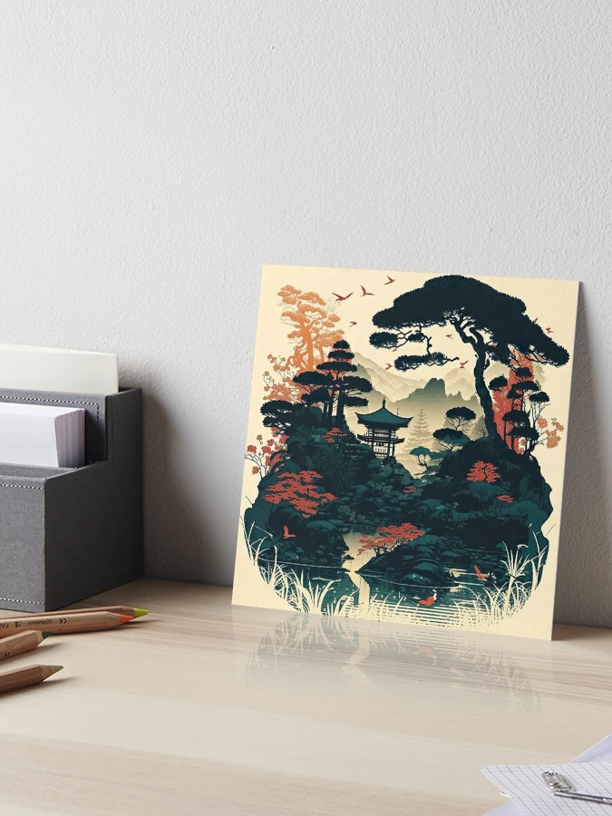 Japanese Landscape - Inspiration From Ukiyo-e And Katsushika Hokusai Art  Board Print for Sale by Styrman