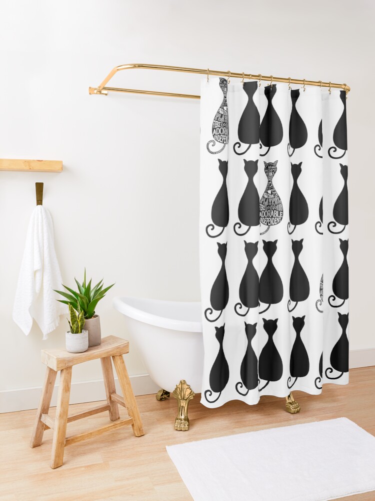 "Black and White Cat Minimalist Mid Century Modern Silhouette" Shower