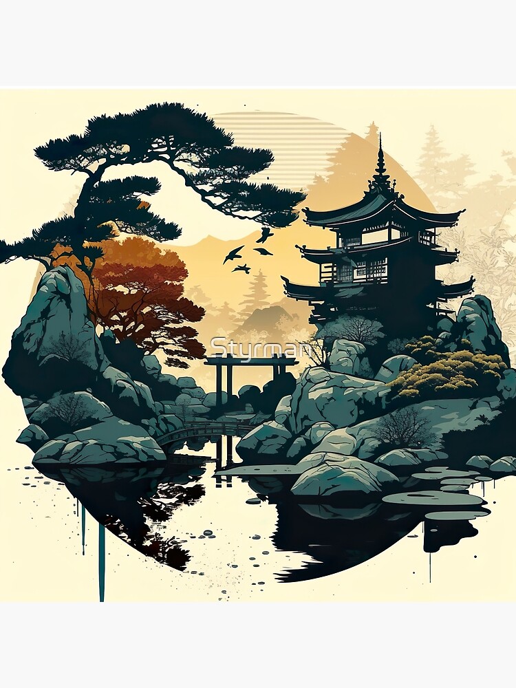 Japanese Landscape - Inspiration From Ukiyo-e And Katsushika Hokusai | Art  Board Print