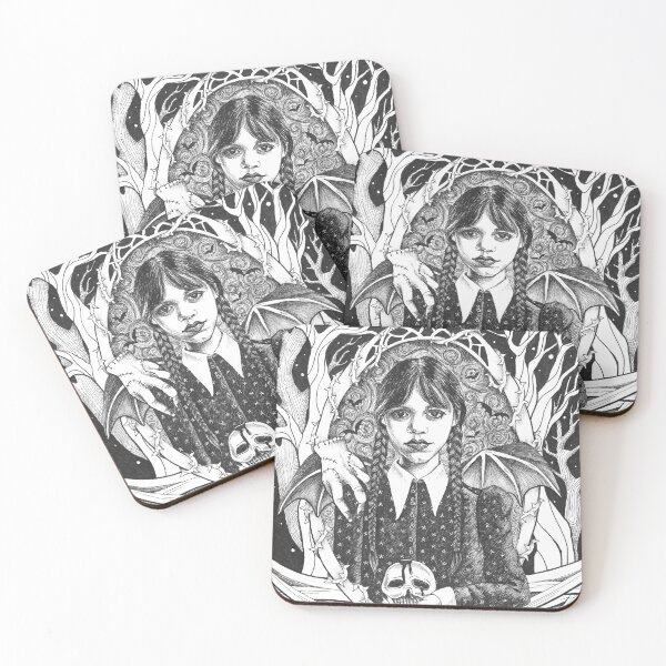 Item preview, Wednesday Addams black and white fan art illustration designed and sold by adelacreative.
