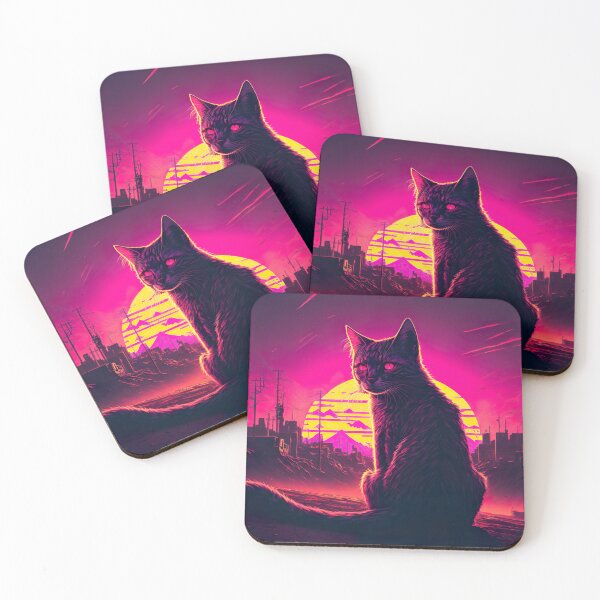 Item preview, Stray Cat Watching Synthwave Sunset In Apocalyptic City designed and sold by Nightarcade.