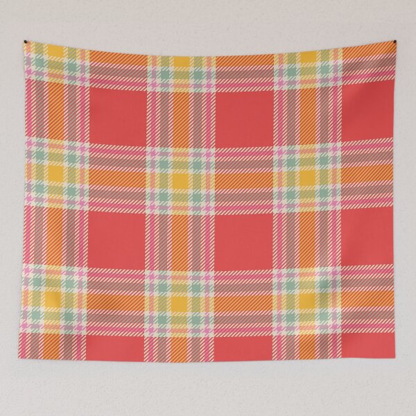 Item preview, Vintage 70'S plaid coral yellow light green pink background designed and sold by UnaWu533.