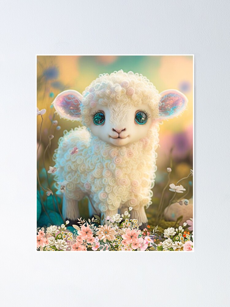 Cute whimsical colorful lamb in flowers art Poster for Sale by Winarts