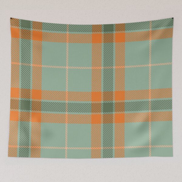 Item preview, Vintage 70'S plaid light green orange olive khaki background designed and sold by UnaWu533.