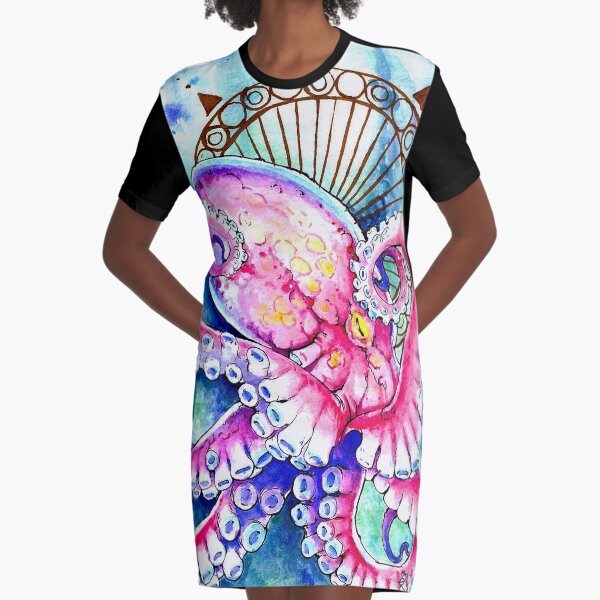 Watercolor Octopus Graphic T-Shirt Dress