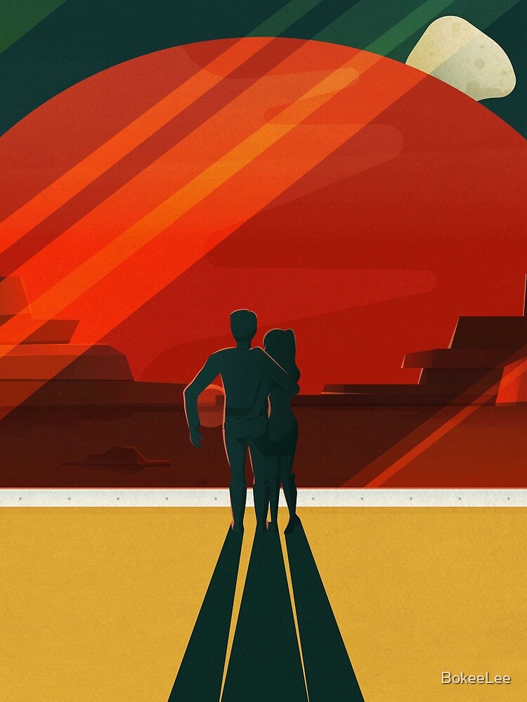 Mars-Tourismus-Plakat für Phobos und Deimos von BokeeLee