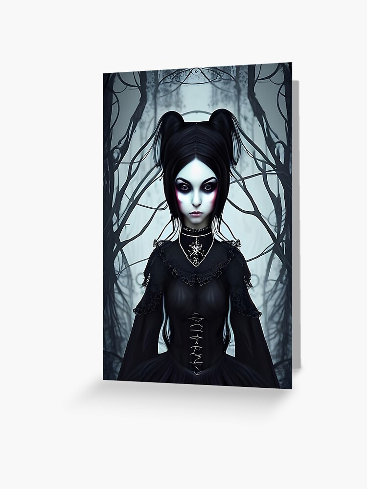 Gothic girl with creepy eyes - dark fairy tale Throw Pillow by