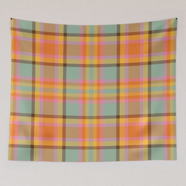 Aperçu de l'œuvre Vintage 70'S plaid orange pink yellow brown light green background créée et vendue par UnaWu533.