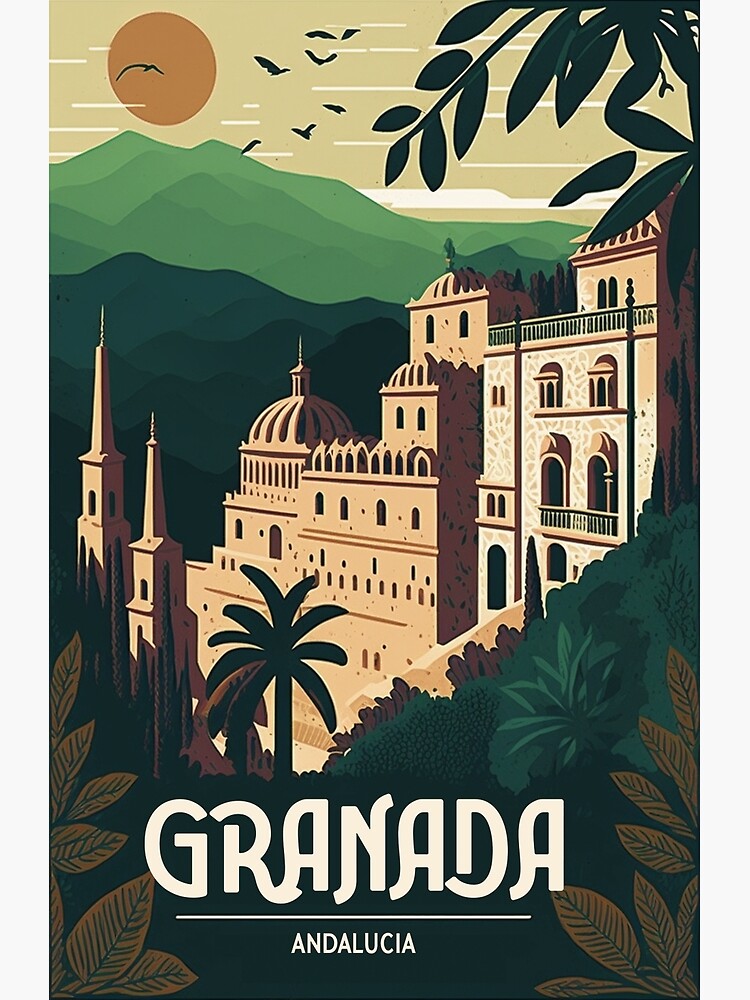 Disover Granada Spain Vintage Travel Poster Premium Matte Vertical Poster