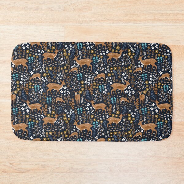 Item preview, Whimsical Woodland Deer Forest Pattern on Navy designed and sold by prirajdesigns.