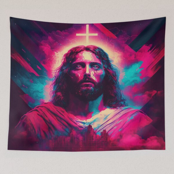 Item preview, "Jesus Reimagined: The Synthwave Collection of Biblical Art" designed and sold by ProactiveMode.