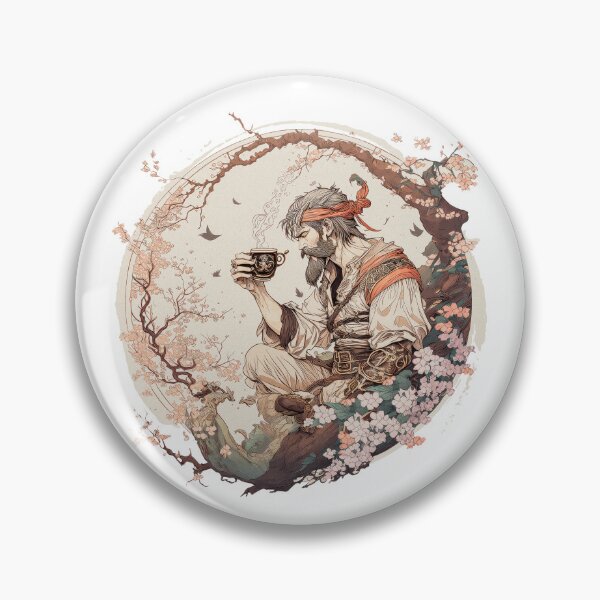 Item preview, Detailed Illustration Of Pirate Drinking Coffee Under A Sakura Tree designed and sold by HappyPrompt.