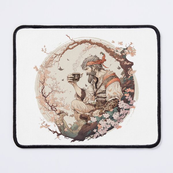 Item preview, Detailed Illustration Of Pirate Drinking Coffee Under A Sakura Tree designed and sold by HappyPrompt.