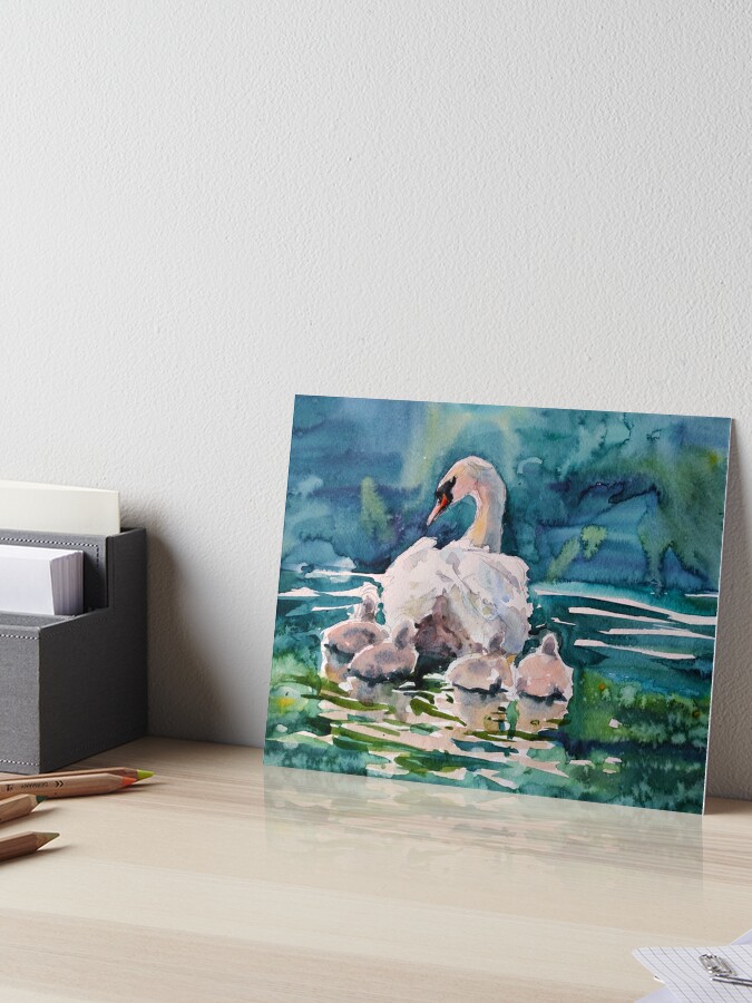 Wall Painting Photo Frame of Swan Bird & Lotus, Handmade with Water Colour