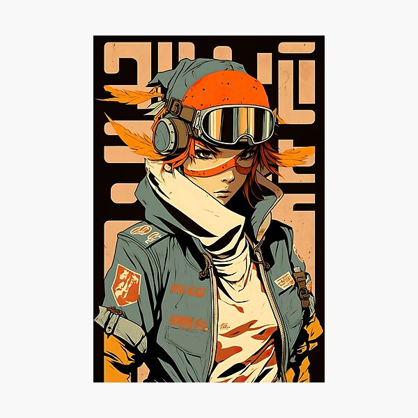 flcl fighter wearing streetwear with large vintage r